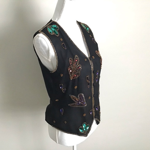 Rare 1990s Vintage Silk Sequin and Bead Vest ASO Phoebe Buffay in Friends - Picture 10 of 16